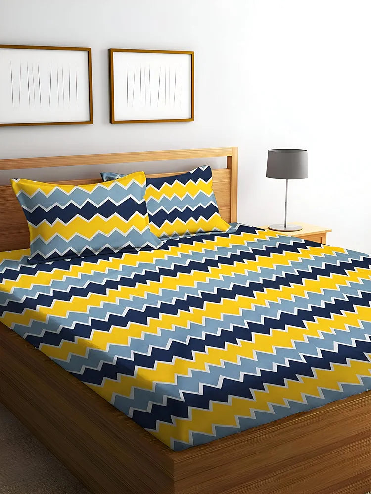 Polycotton 220 TC Floral Printed King Size Double Bedsheet with 2 Pillow Covers, 