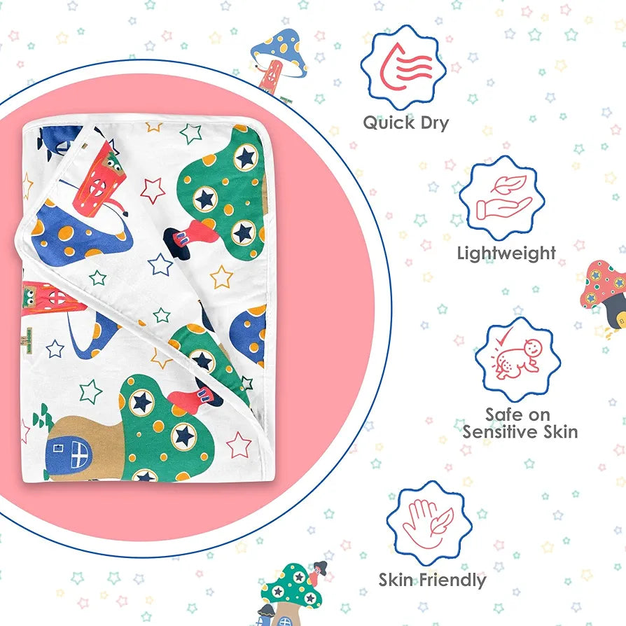 Divine Casa Pure Cotton Printed Single Dohar for Newborn Baby | 120 GSM | Soft & Lightweight Throw Blanket | Cozy & Breathable Bedding | All-Season Comfort | 0-4 Years | 135 x 100 CM, Rosin White
