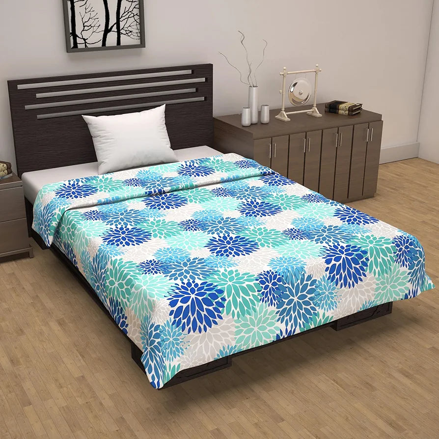 Divine Casa Floret 100% Cotton Single Dohar | 120 GSM | Soft & Lightweight Throw Blanket | Cozy & Breathable Bedding | All-Season Comfort | 210 x 140 CM, Blue Aqua