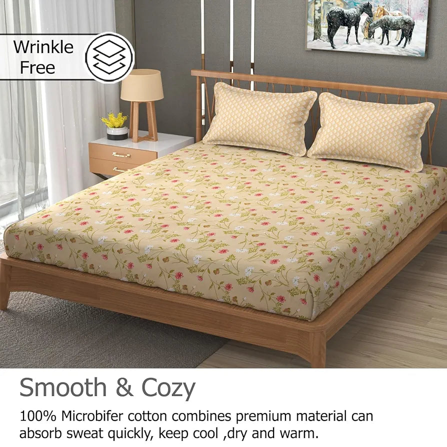 FRESH FROM LOOM 240 TC XXL Microfiber Soft Cotton King Size Bedsheet for Double Bed with 2 Pillow Cover | Hypoallergenic Soft Bed Sheet | Anti Fade Printed Bed Cover 