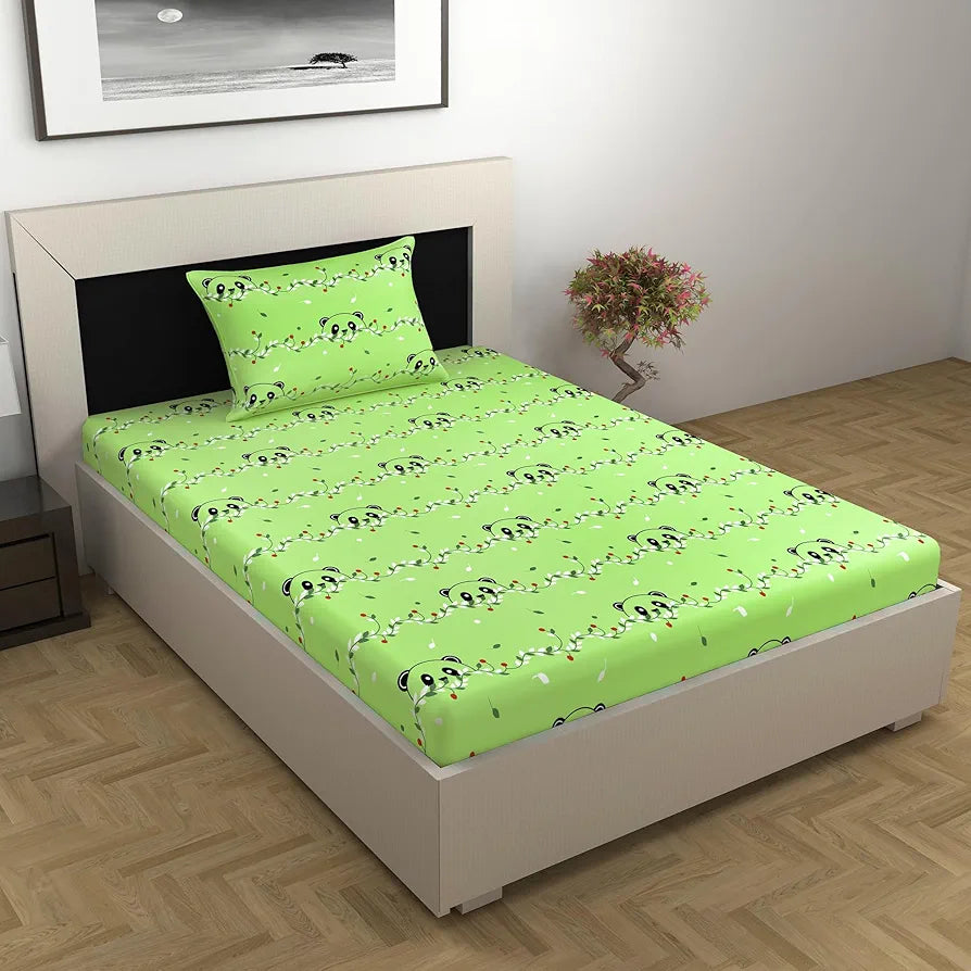 Divine Casa 144 TC 100% Cotton Single Bedsheet with 1 Pillow Cover | Skin-Friendly Fabric for Everyday Comfort | 223 X 145 CM | Abstract Pattern | Ice Green