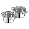 Vinod Mainz Stainless Steel Cookware set of 2 | 1.2 and 2 Litre Saucepot with Glass Lid | SAS Bottom | Biryani Pot