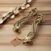 Two Moustaches Peacock Design 7 Inches Brass Door Handle Pair - Antique Yellow Standard