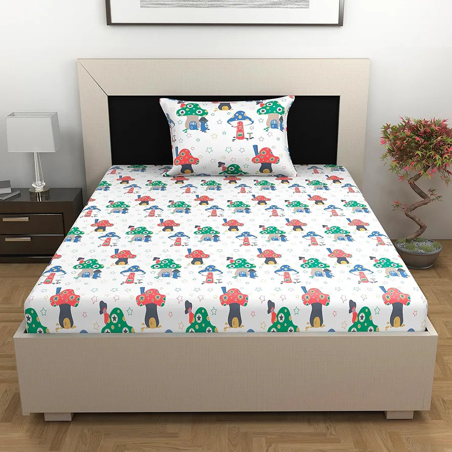 Divine Casa 144 TC 100% Cotton Single Bedsheet with 1 Pillow Cover | Skin-Friendly Fabric for Everyday Comfort | 223 X 145 CM | Abstract Pattern | Rosin White