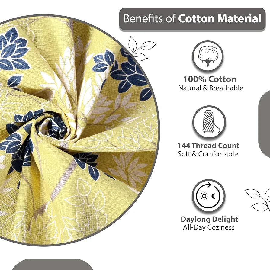 Divine Casa - 144 TC Super Soft 100% Cotton Bedsheet for Double Bed  144 Thread Count - Floral, Lemon Drop| 222 x 254 cm
