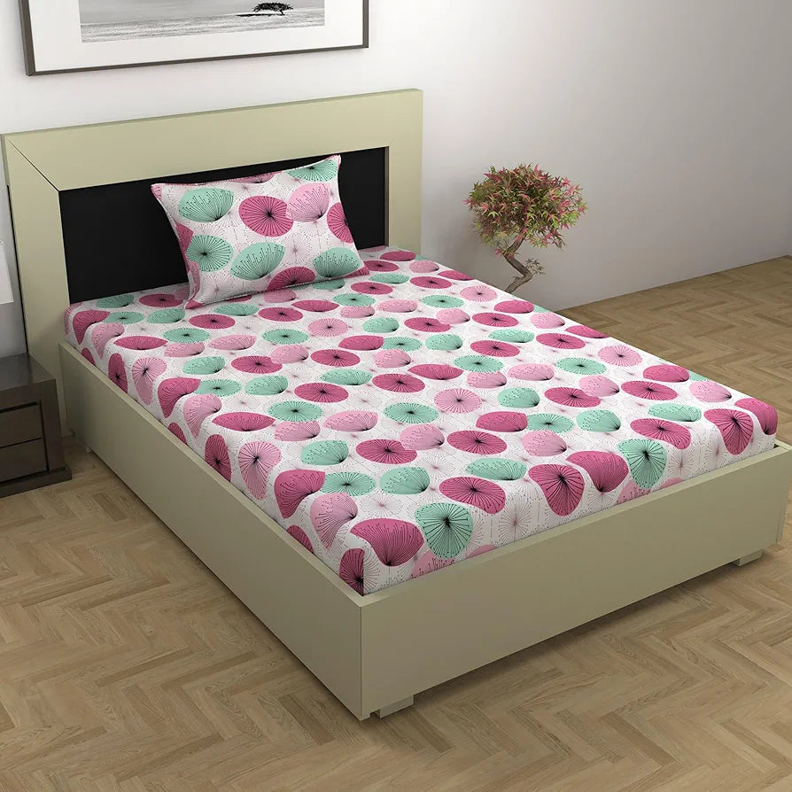 Divine Casa 100% Cotton Bedsheet for Single Bed, 144 TC Bedsheet Single Size Bed Cotton with 1 Pillow Cover 