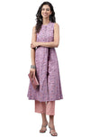 Janasya Women's Lavender Cotton Floral Printed A-Line Kurta