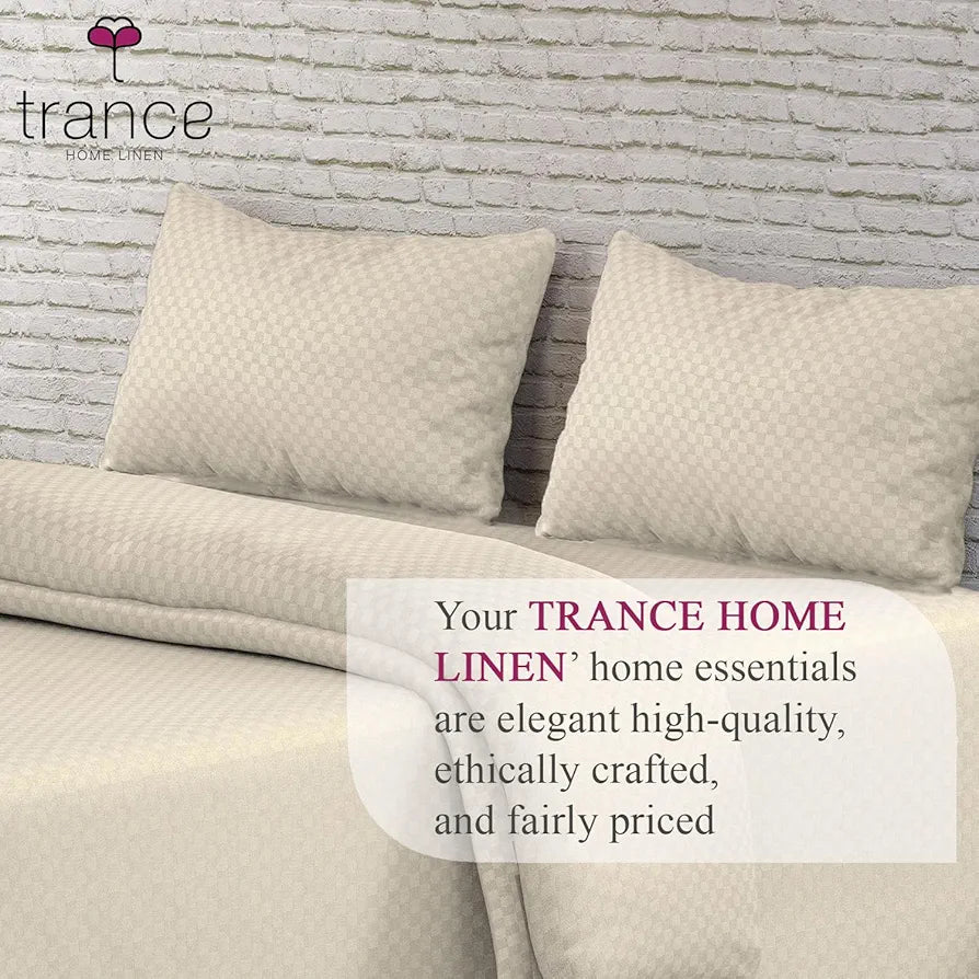 Trance Home Linen 300Tc Premium Jacquard Weave 100% Cotton Solid Fitted Bedsheet for Single Bed with 1 Pillow Cover-Skin Friendly,Small Single