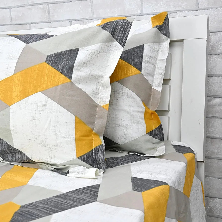 Divine Casa 144 TC Abstract Print Cotton Bedsheets for King Size Bed with 2 Pillow Covers 