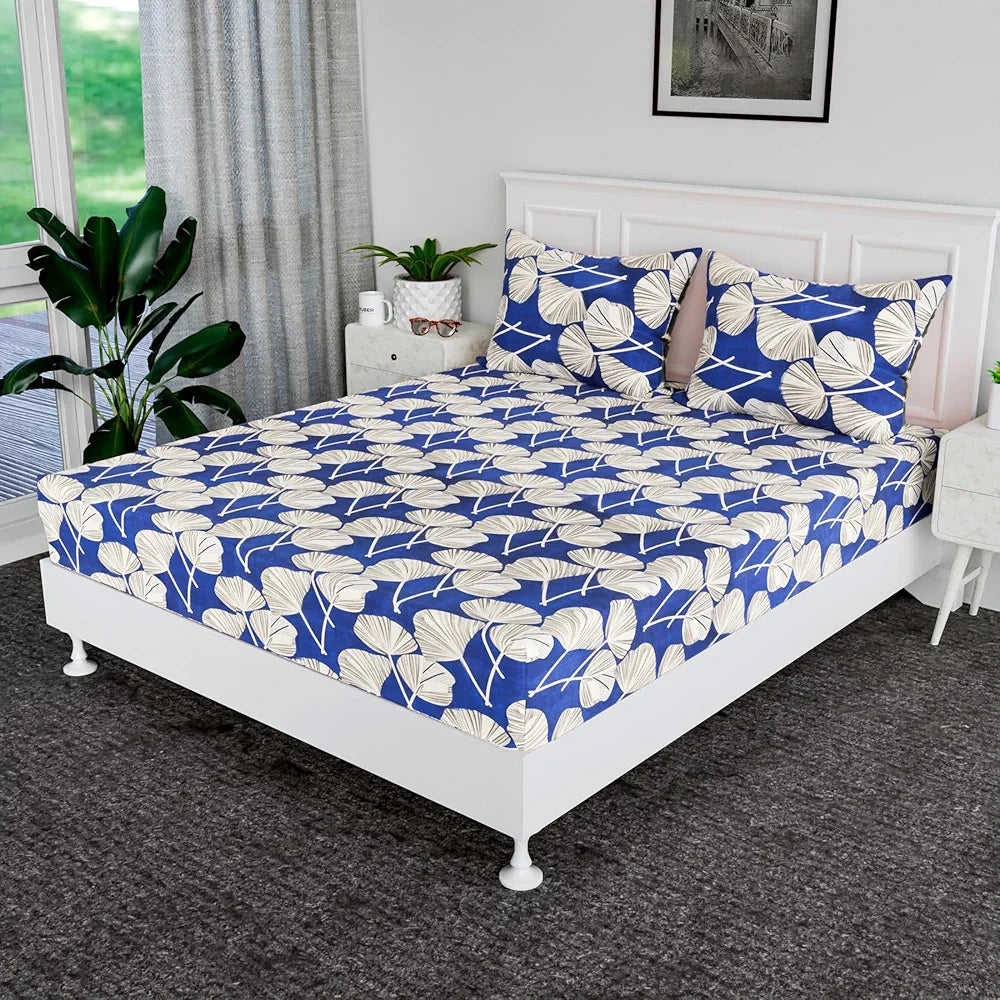 Kuber Industries Double Bedsheet | Bedsheet for Double Bed | Double Bedsheet with 2 Pillow Covers | Cotton Double Bed Sheet Set | Patta Double Bedsheet | 90x100 | Blue