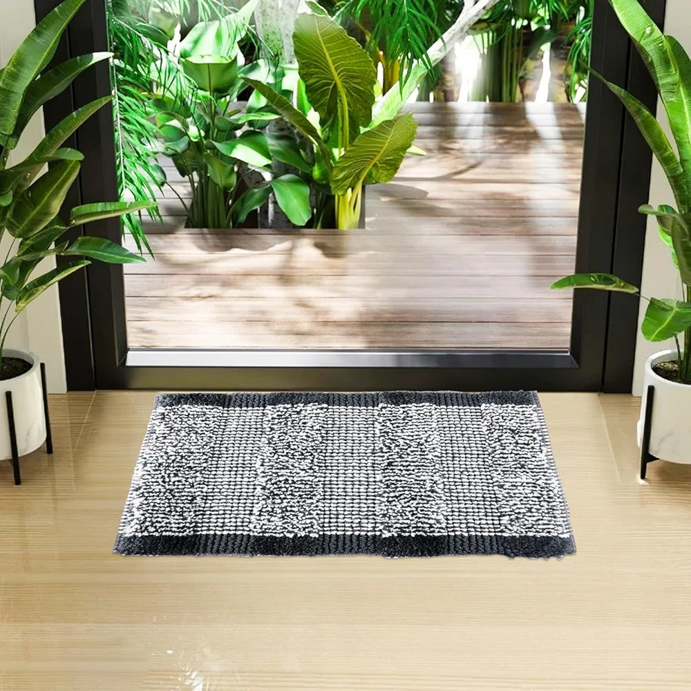 Kuber Industries White Cut Loop Microfiber Entrance Mat - Gray Door Mat for Home, Office, and Living Room Entry