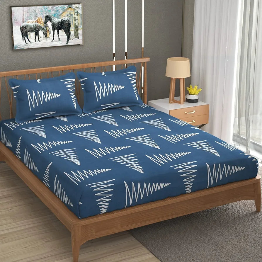 THE HOME STYLE Supersoft Cotton King Size Printed Flat Double Bedsheet wih 2 Pillow Cover II 400 TC, 90