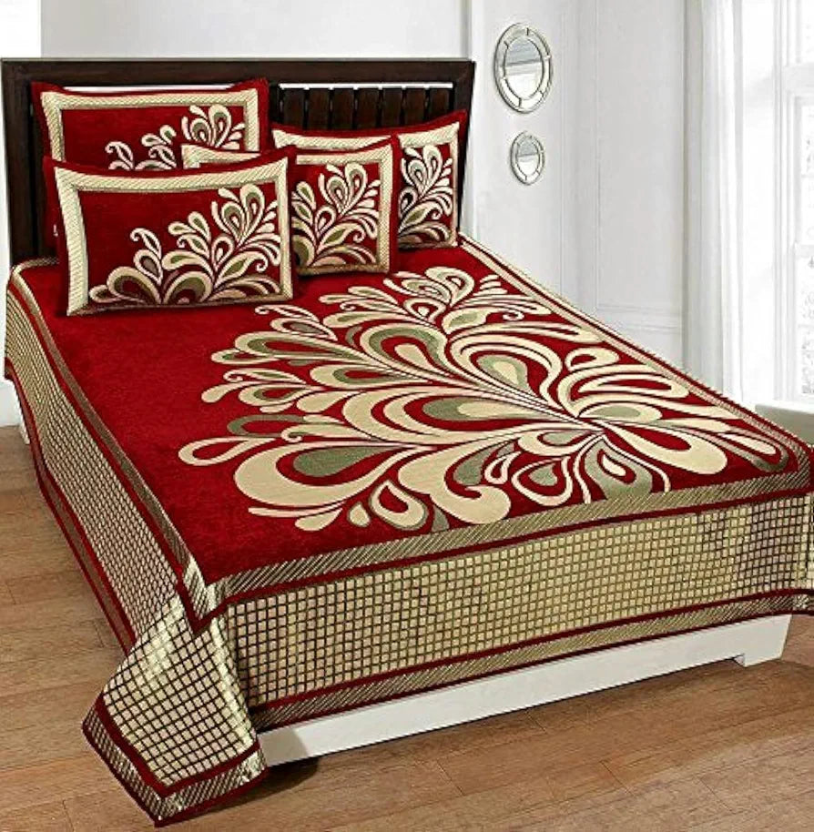 Fresh From Loom Chenille Velvet 500 TC Double Bed King Size Bedsheet with 2 Pillow Cover 