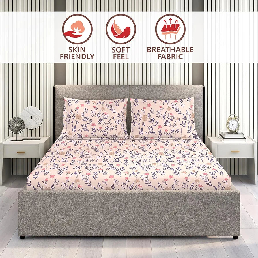 Layers Marigold 100% Cotton Bedsheet Set for All Seasons - Lightweight, Moisture Absorbent, Machine Washable & Easy to Care - Gift for Housewarming & More - 144 TC - King Size 