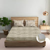 Trance Home Linen 100% Cotton 180 TC Bedsheet Queen Size Printed Fitted Bedspread with 2 Pillow Covers Colour Dhariya Taupe