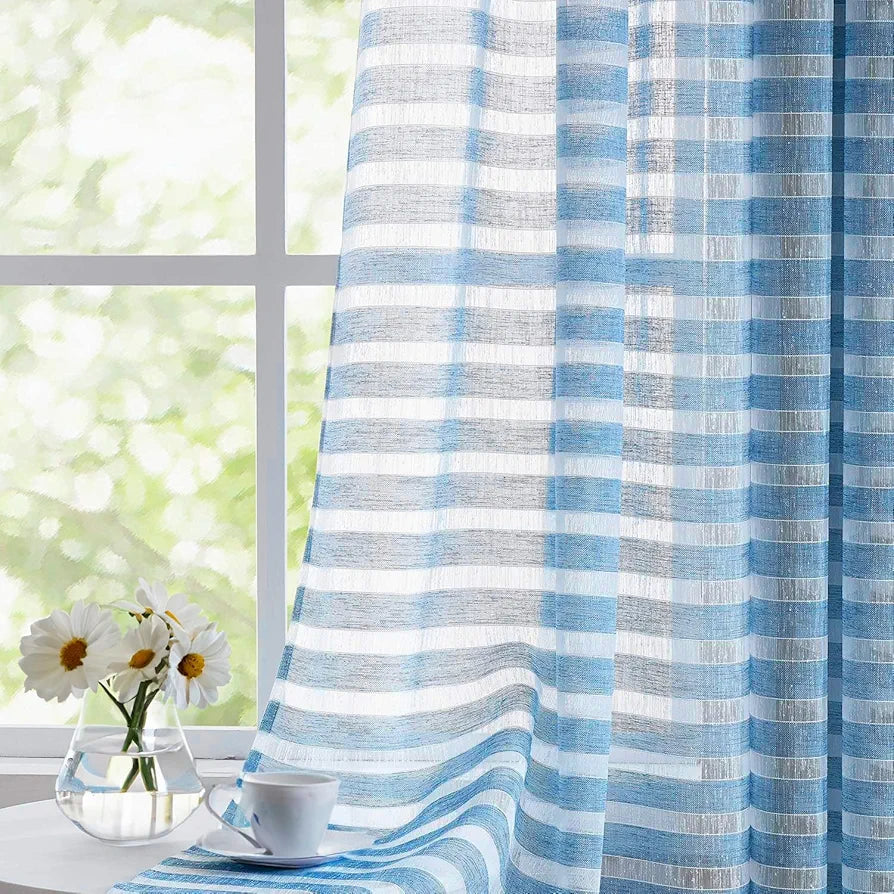 Urban Space Polyester Aari Collection Weaved Sheer Curtains for Window 5ft Long,35-40% Light Filtering Curtains with Eyelets & TieBack,Set of 2 Decorative Curtains 