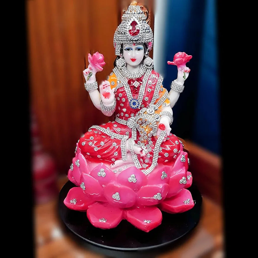 A2Z Polyresin and Marble Lakshmi Ji Lotus With Ornaments Figurine, 20 x 20 x 29 cm, Multicolour