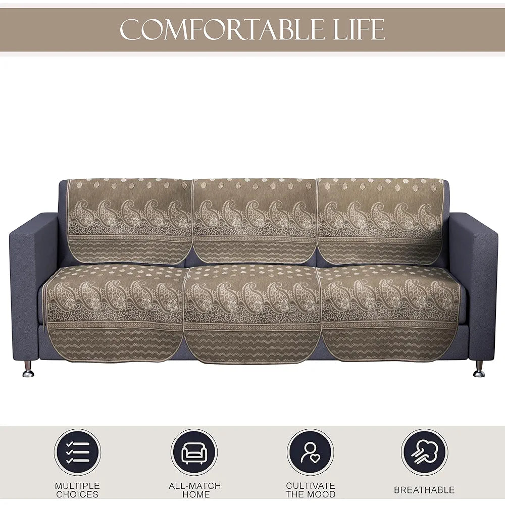 Kuber Industries Set of 6 Durable 3 Seater Sofa Covers for Living Room | Easy Machine Washable SOFE ke Cover for Protection & Comfort for Home | Carry Vento - Mousse