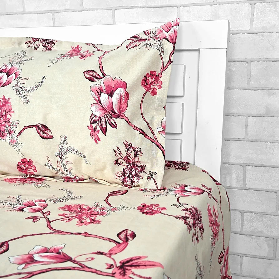 Divine Casa 144 TC 100% Cotton Bedsheet for Single Bed with 1 Pillow Cover 