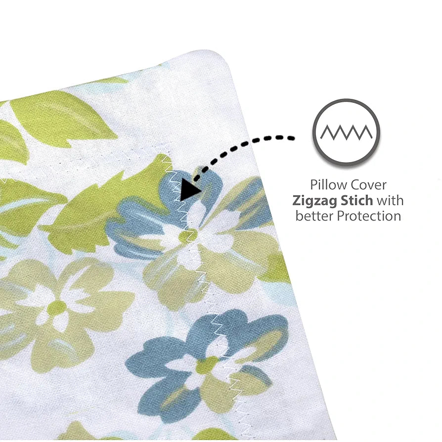 Divine Casa Double Size Bedsheet for Double Bed, 144 TC Pure Cotton Queen Size with 2 Pillow Covers | 222 by 254 cm | Floral | Mint Blue