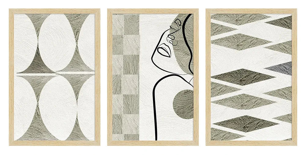 ArtX Paper Aesthetic Patterns Wall Painting For Living Room Decoration Big Size, Framed Painting for Wall Decoration, Wall Decor For Bedroom, Multicolor, 37.5 x 18.5 inches, Set Of 3