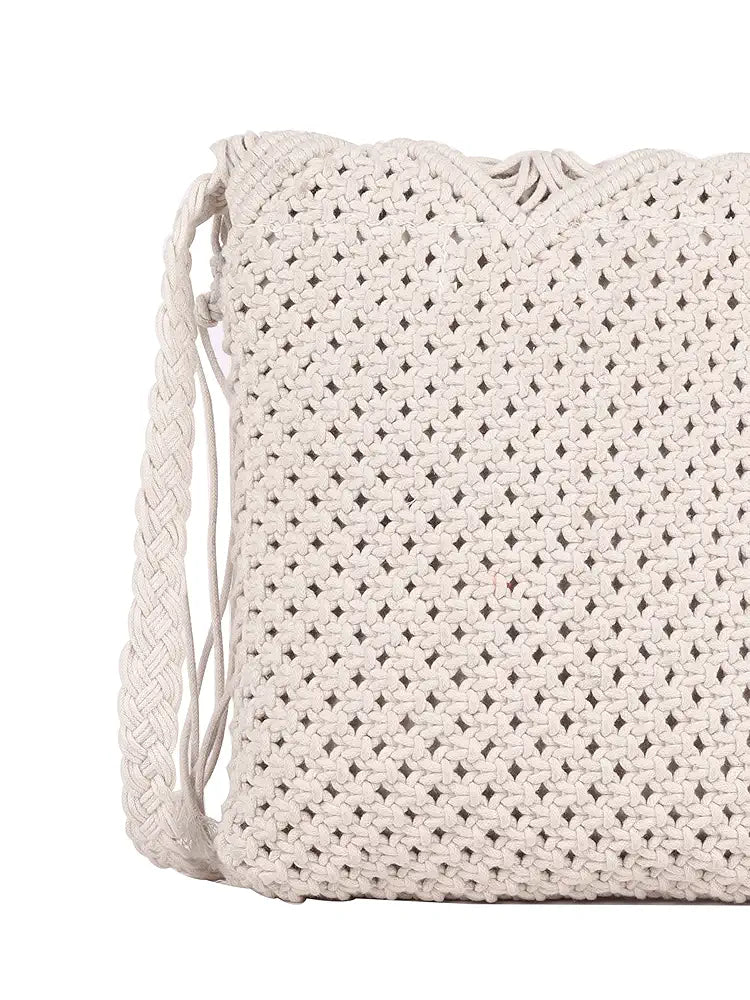 ASTRID Handmade Macrame Flap Over Sling Bag For Girls And Women