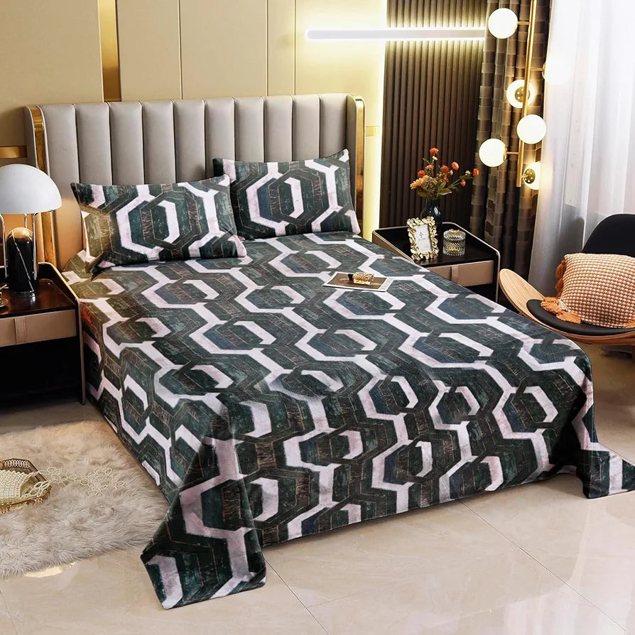 Cloth Fusion 190 TC Warm Winter Bedsheet for Double Bed King Size with 2 Pillow Covers, Cozy Woolen Bedsheets for Double Bed 
