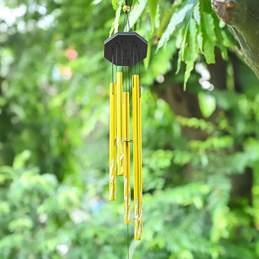 Hindcraft Wind Chimes for Bedroom, Living Room, and Balcony – Home Décor Gift Items for Positive Energy, Housewarming, and Room Décor | Hanging Bells and Showpieces for Home Decoration, Golden 5-Pipe
