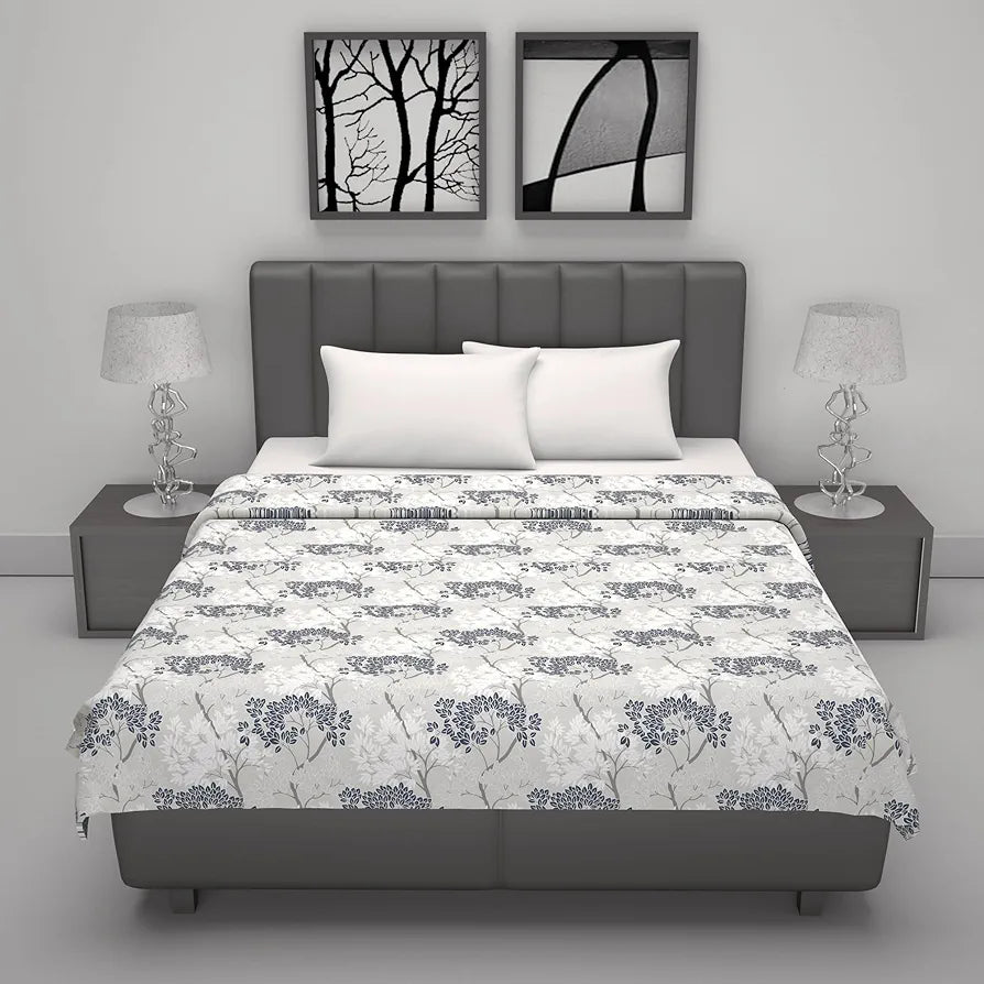 Divine Casa 100% Cotton Double Bed Dohar | Lightweight & Ultra-Soft AC Blanket | Reversible Summer Quilt | 220 x 205 CM, Greyish Blue