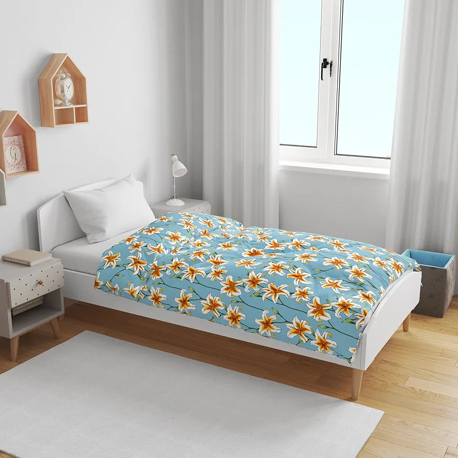 Divine Casa Floret 100% Cotton Single Kids Dohar | 120 GSM | Soft & Lightweight Throw Blanket | Cozy & Breathable Bedding | All-Season Comfort | 140 x 100 CM, Wildflower Charm