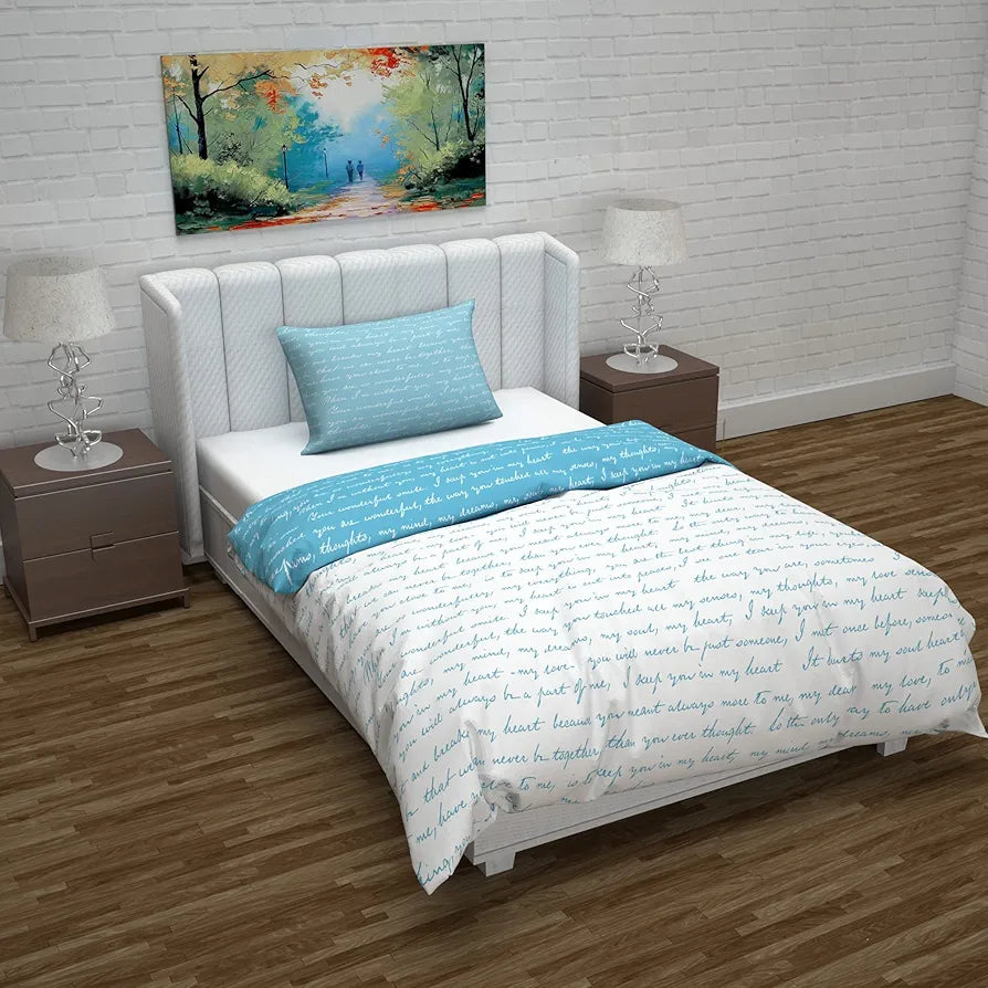 Divine Casa Microfiber Reversible Single Bed AC Duvet Cover with 1 Pillow Cover | Blue & White, Ideal for Quilt/Comforter/Blanket