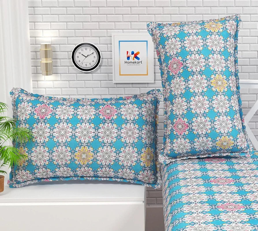 Premium Microfiber Elastic Fitted Bedsheets with 2 King Size Pillow Covers | Double Bed with All Around Elastic 180 TC Supersoft 