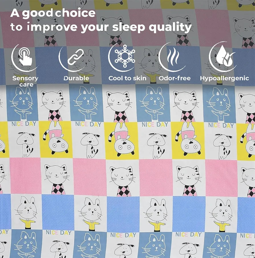 FRESH FROM LOOM Hypoallergenic Glace Cotton Kids Single Bedsheet-Rotary Printed,Wrinkle Free With 1 Pillow Covers,144 TC
