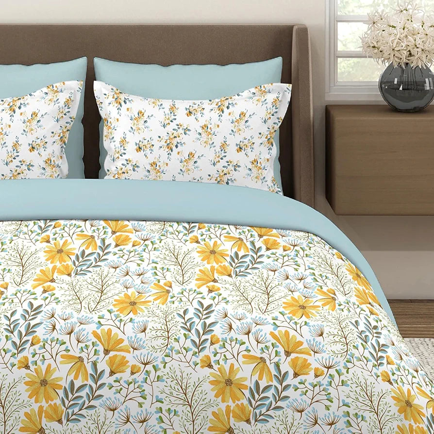 Layers Illuminating Homes 100% Cotton Bedsheet Set for All Seasons - Lightweight, Moisture Absorbent, Machine Washable & Easy to Care - 144 TC - Queen Size 