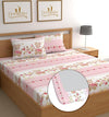 Dreamlet 180tc Cotton Feel All Around Elastic Fitted Bedsheets King Size for Double Bed With 2 Pillow Covers | Pink & White