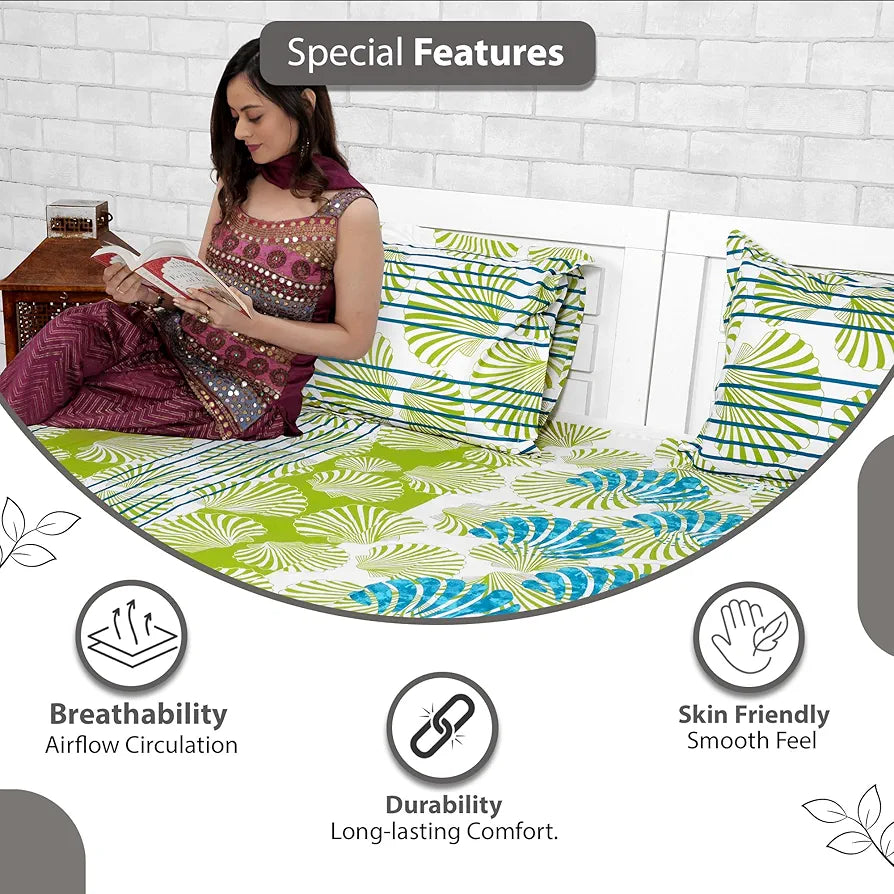 Divine Casa 100% Cotton 144 TC Bedsheet for Double Bed King Size Bedsheet with 2 Pillow Covers 