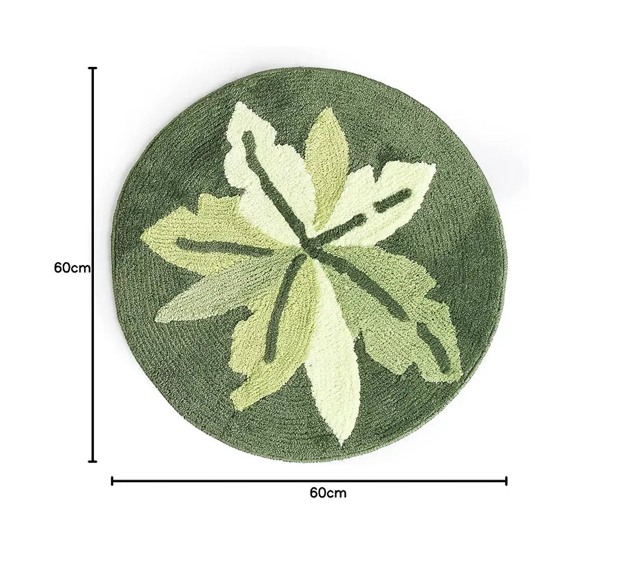 SARAL HOME EASY LIVING Soft Cotton Anti-Skid Round Leaf Design Bathmat | Washable, Non-Slip & Quick-Drying Mats for Home/Kitchen | Soft & Super Absorbent Mats for Shower 