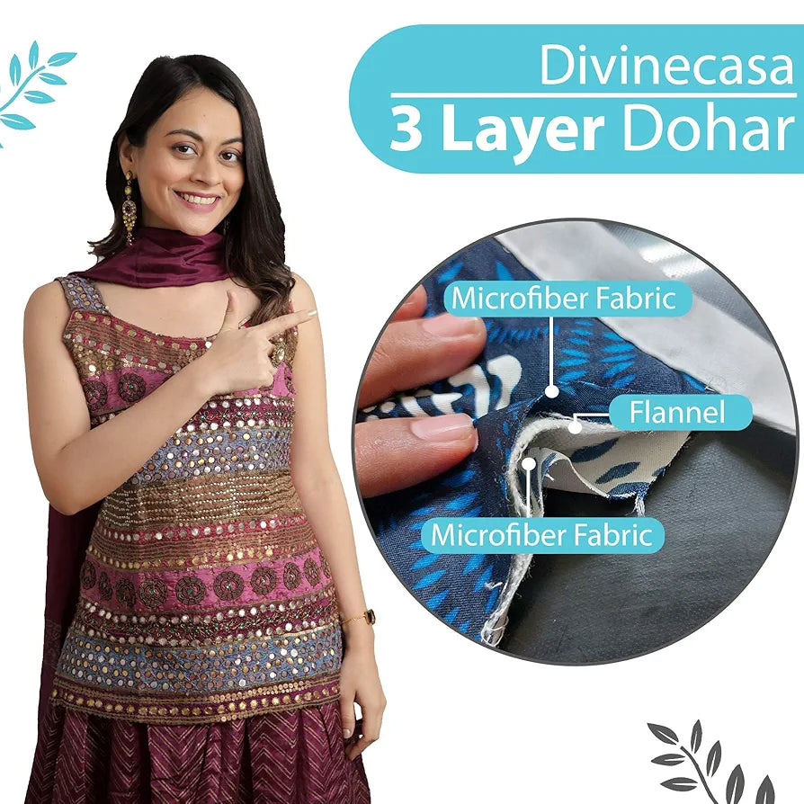 Divine Casa 120 GSM Microfiber Reversible Lightweight Printed Double Bed AC Dohar Blanket - Ethereal Blue| TC - 120