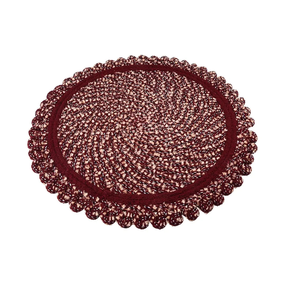 Kuber Industries Door Mat | Round Shape Feather Door Mat | Cotton Reversible Mat | Door Mat for Kitchen | Door Mat for Home | 20 Inch | Large | Maroon