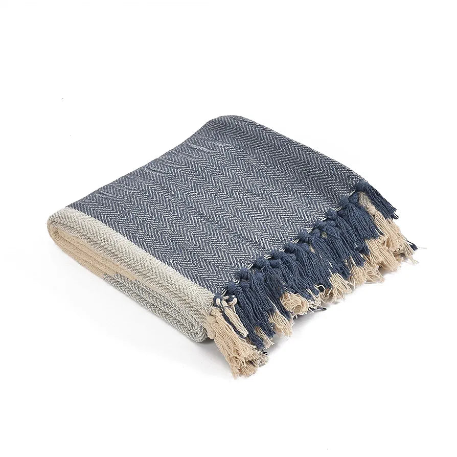 SASHAA WORLD Blue and White Cotton Throw | Ideal for Your Home, Living Room, Sofa, Bed, Chair, Picnic & Used for Gift | 60X80 inches| TC - 125