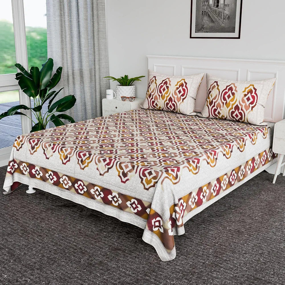 Kuber Industries 100x108 Inch Cotton Bedsheets for Double Bed with 2 Pillow Covers | Easy to Wash & Maintain Double Bedsheet Cotton Fabric - for Daily Use | Rusty Star Flower -Brown