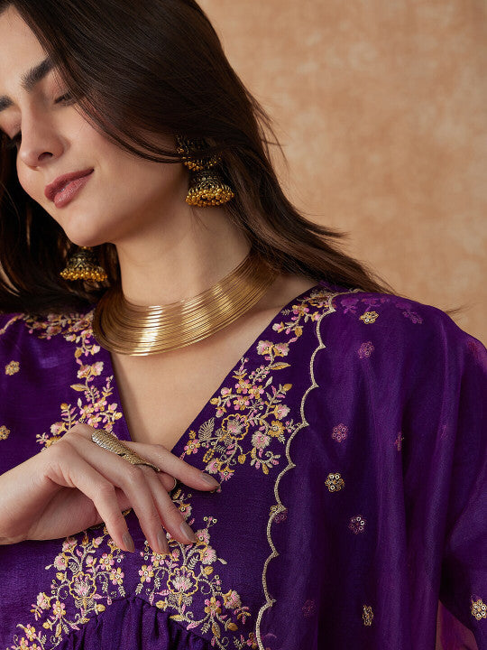 Sangria Printed Flared Sleeves Kurta & Trousers With Dupatta