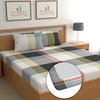 Dreamlet All Around Elastic Supersoft 210tc Premium Cotton Elastic Fitted Bedsheets With 2 King Size Pillow Covers | Green and Grey