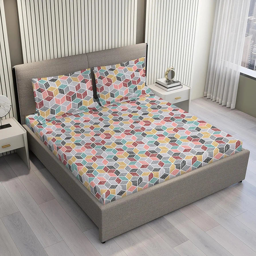 Layers Argos Bedsheet Set for All Seasons - Lightweight, Moisture Absorbent, Machine Washable & Easy to Care - 225 CVC - King Size 