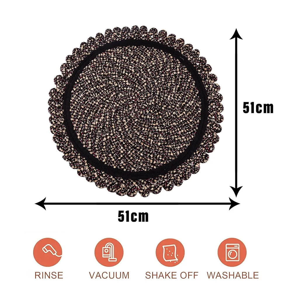 Kuber Industries Door Mat | Round Shape Feather Door Mat | Cotton Reversible Mat | Door Mat for Kitchen | Door Mat for Home | 20 Inch | Large | Brown