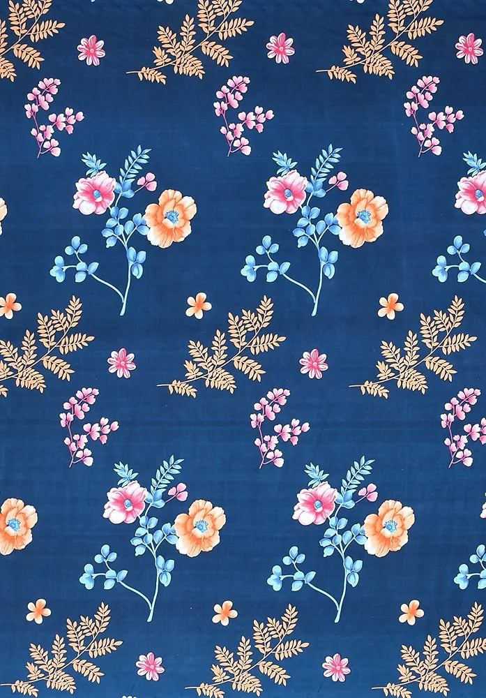 Homefab India 180 TC Microfiber Single BedSheet with 1 Pillow Cover - Blue, Floral