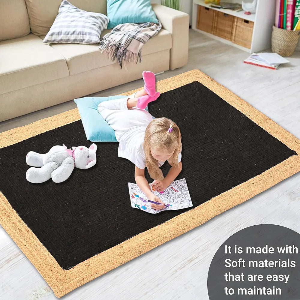 Kuber Industries 3x5 Feet Reversible Carpets for Living Room | Machine Washable Bedside Floor Rugs Mat for Bedroom, Balcony & Drawing Room | Border - Black & Beige