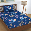 Homefab India 180 TC Microfiber Single BedSheet with 1 Pillow Cover Blue Floral