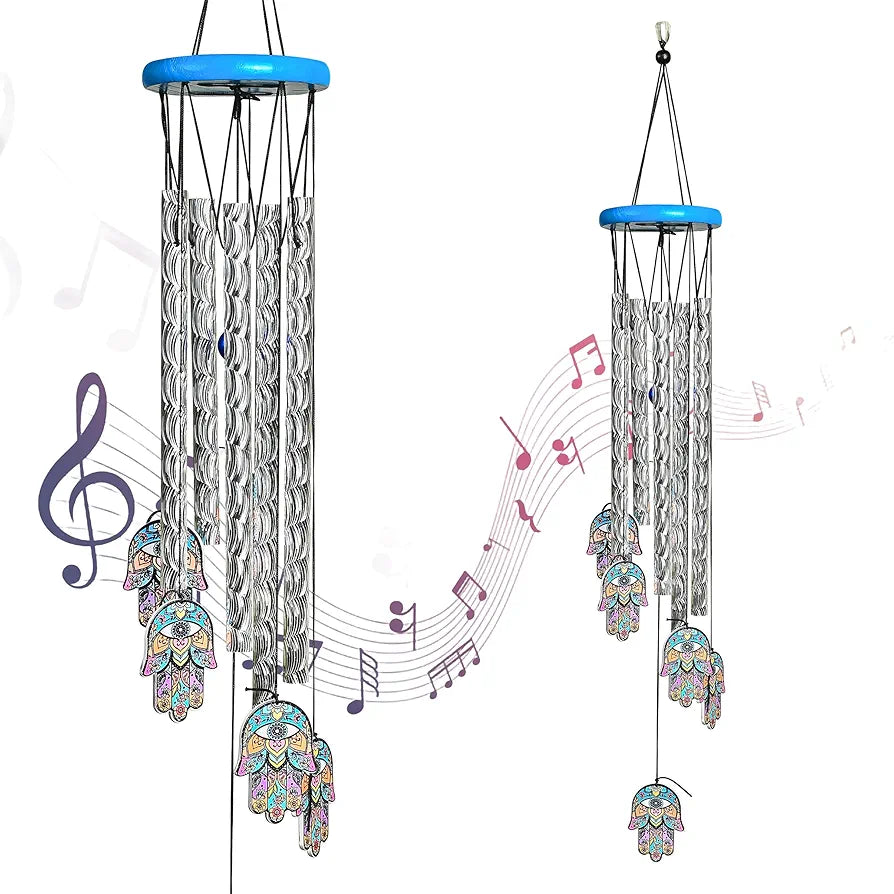 ZAICUS Hamsa Hand Wind Chime – 23-Inch Metal Wind Chimes for Home Décor, Protection & Positive Energy – Hanging Bells for Balcony, Garden & Outdoor Spaces