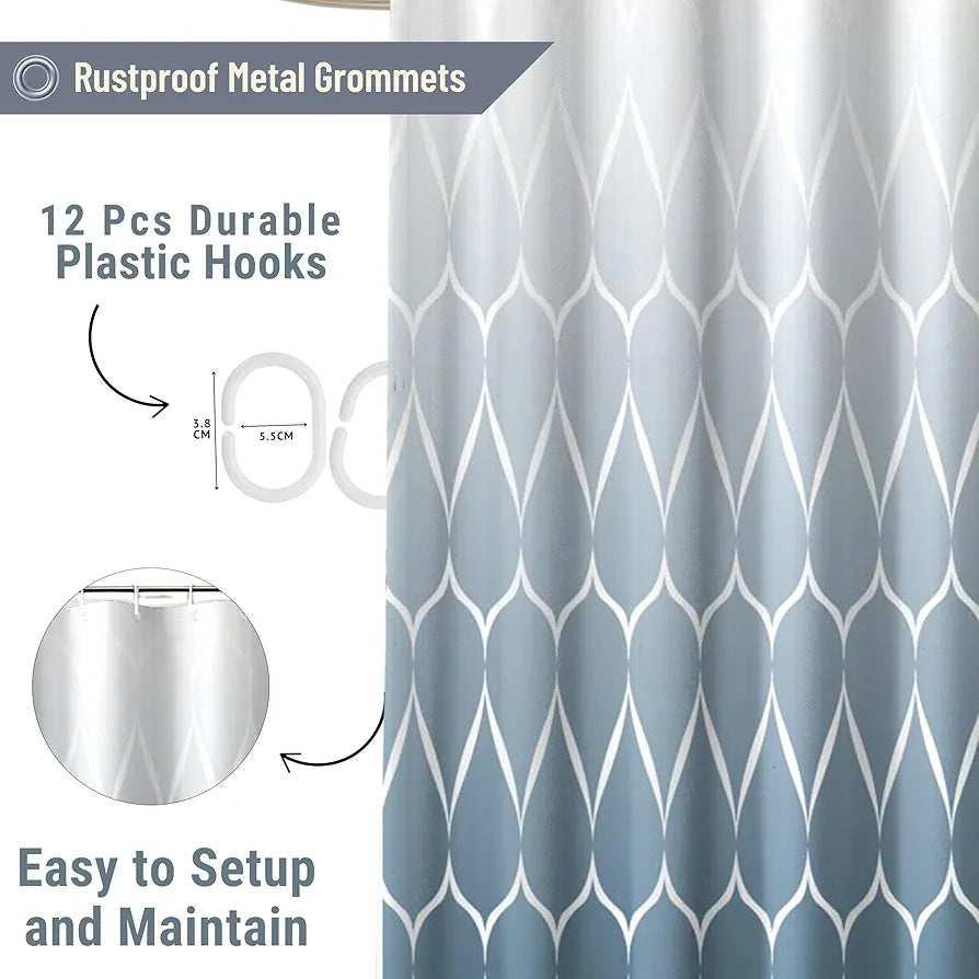 HOMETHREADS Embrace Luxury with Our 6-Feet Long Premium Polyester Shower Curtain with 12 Hooks for a Lavish Bathroom, Machine Washable 